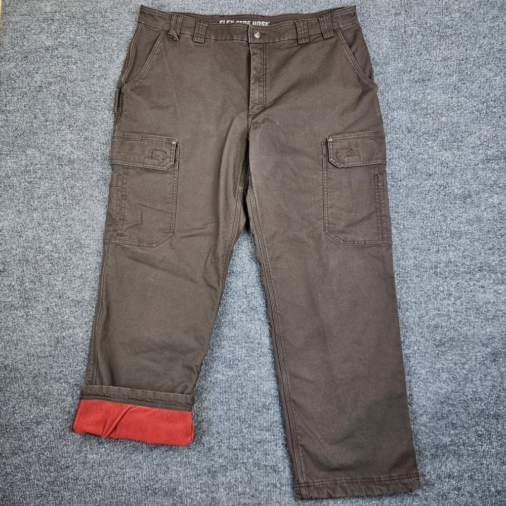 Duluth Trading Co Flex Fire Hose Fleece Lined Cargo Pants Men's 42x32 Brown Work